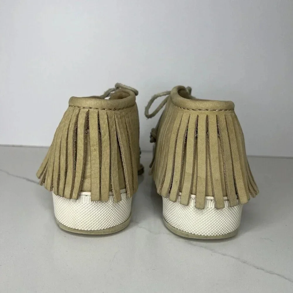 Barleycorn Fringe Cream Leather Booties Sneakers Moccasins Size 7.5 Boho Nubuck